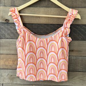 Kortni Jeane Women's Ruffle Strap Tankini Swim Top in Neutral Rainbow Medium